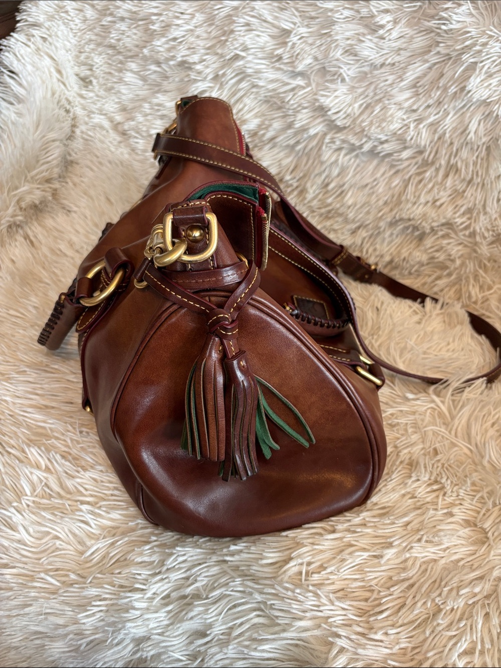 Dooney & Bourke Brown Leather Satchel with Brass Hardware - Picture 7 of 8